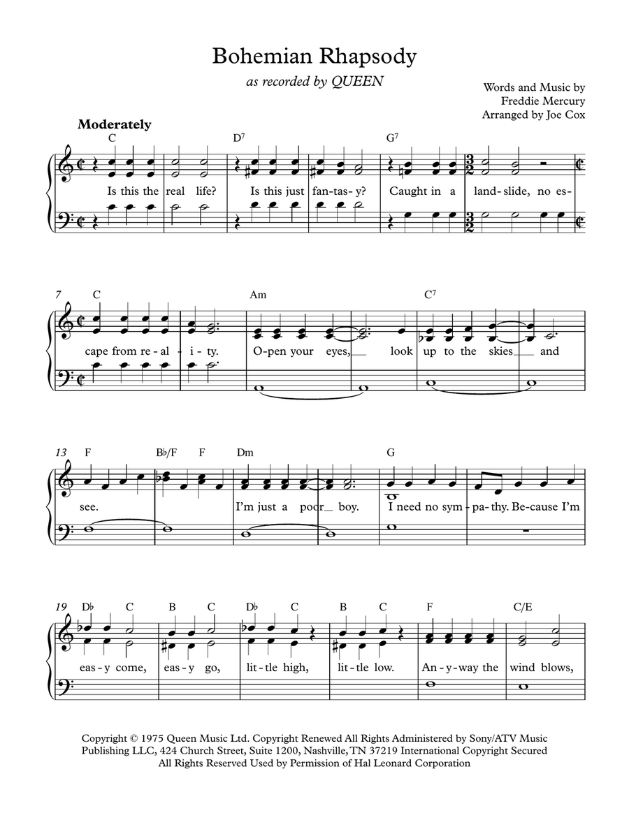 Bohemian Rhapsody Piano, Vocal scores gallery preview page 1