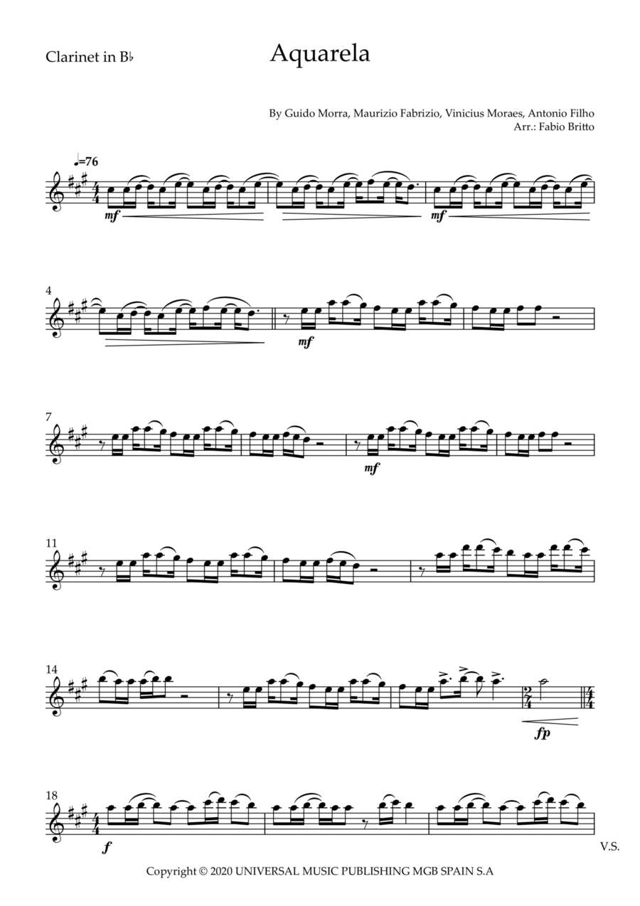 Aquarela-toquinho Aquarela-toquinho Clarinet Solo scores gallery preview page 1