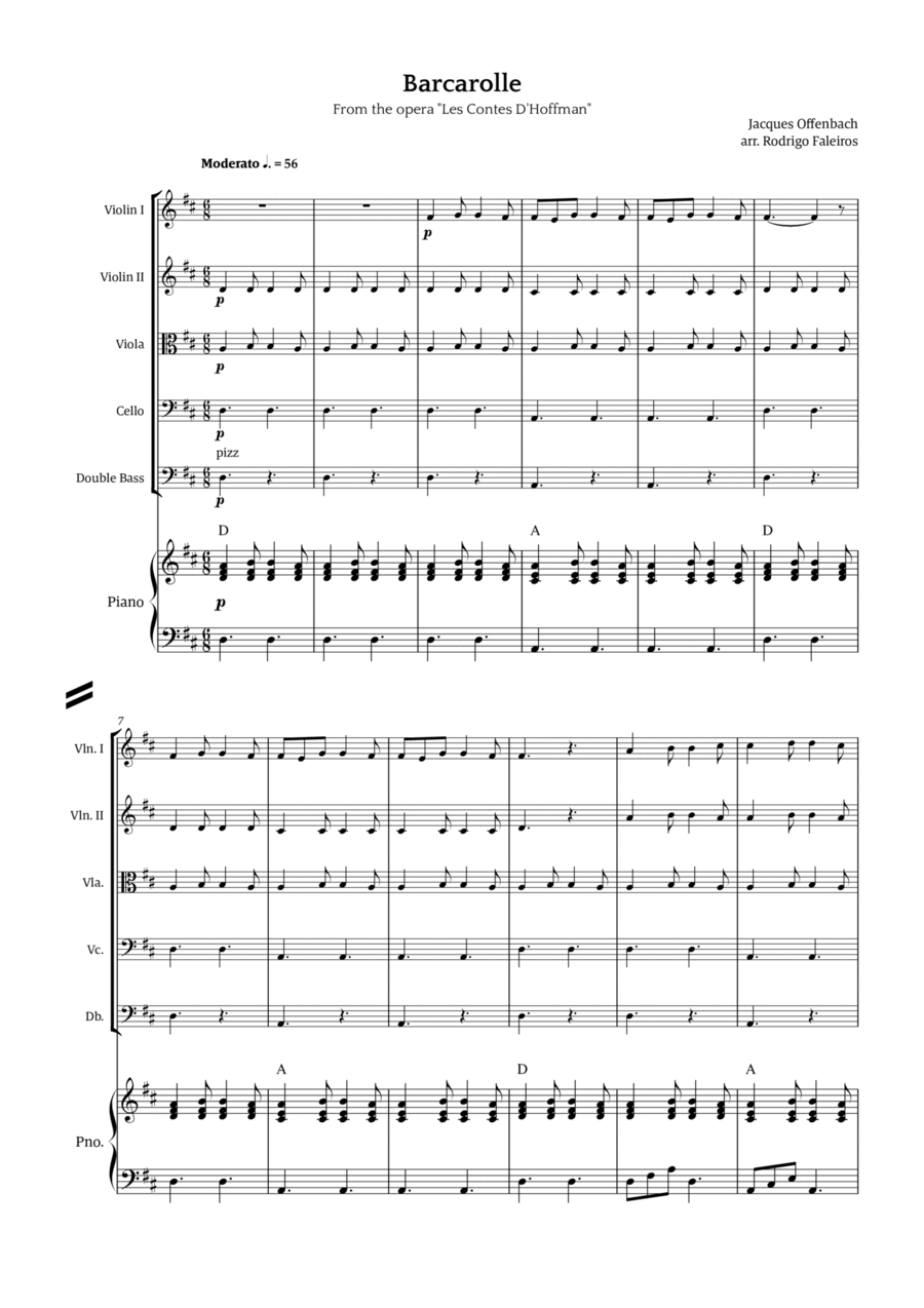 Barcarolle - Belle Nuit, O Nuit D'Amour String Quintet scores gallery preview page 1