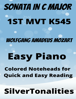Sonata in C Major K545 1st Mvt Easiest Piano Sheet Music with Colored Notation