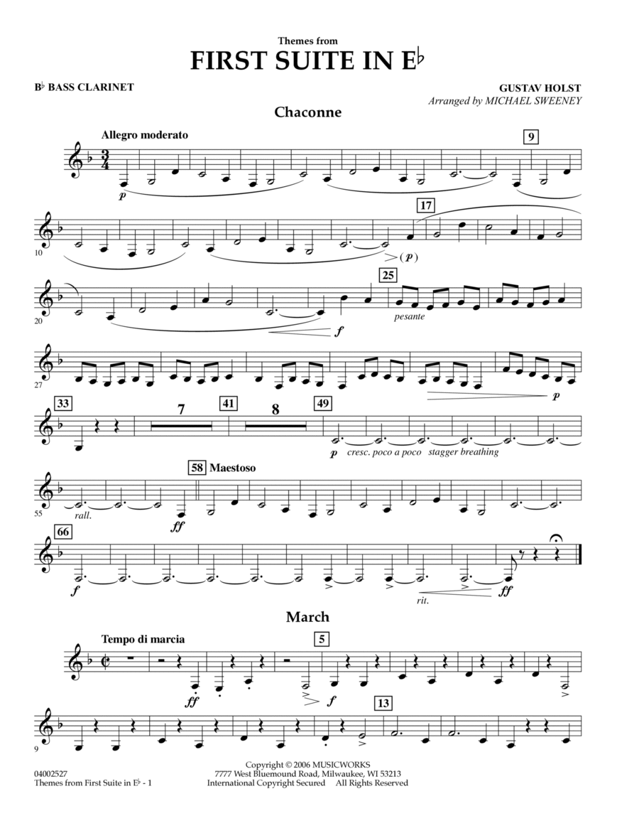 First Suite In E Flat, Themes From - Bb Bass Clarinet Bass Clarinet scores gallery preview page 1