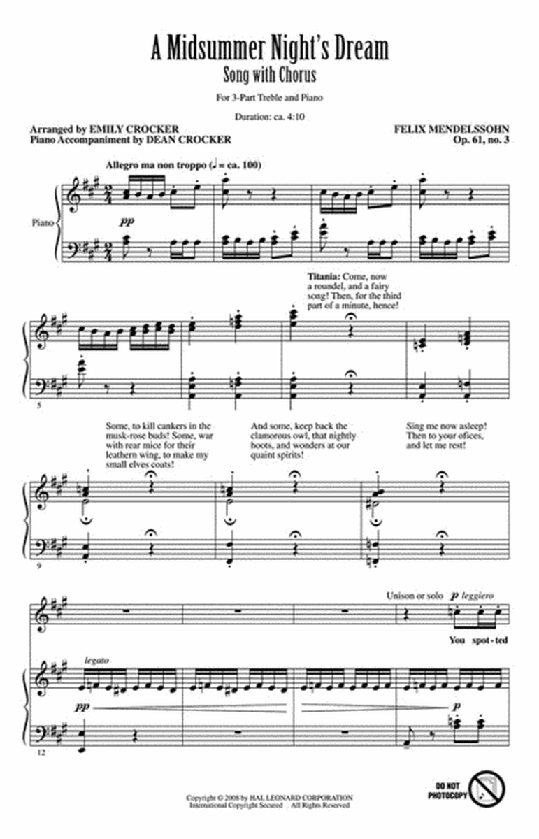 A Midsummer Night's Dream – Song with Chorus image number null