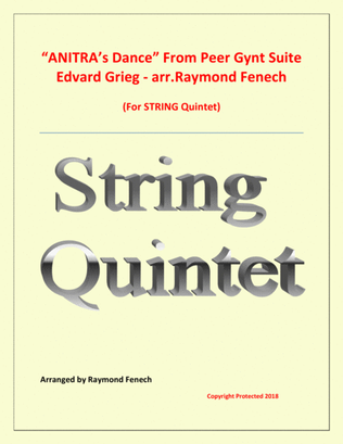 Anitra's Dance - From Peer Gynt - String Quintet (3 Violins; Viola and Violoncello)