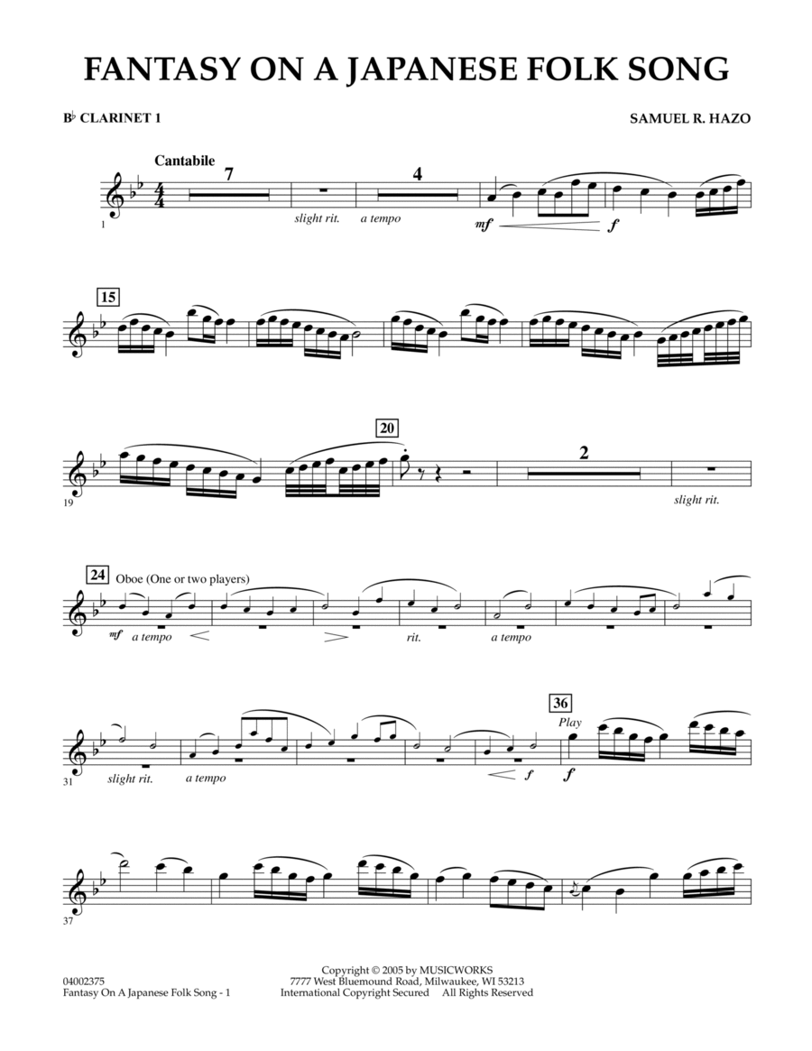 Fantasy On A Japanese Folk Song - Bb Clarinet 1 B-Flat Clarinet scores gallery preview page 1
