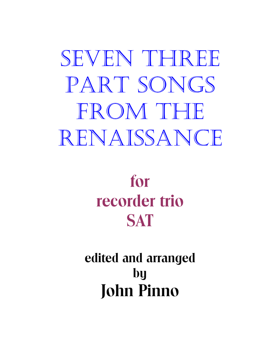 Seven Three Part Songs from the Renaissance for recorder trio 3-Part scores gallery preview page 1