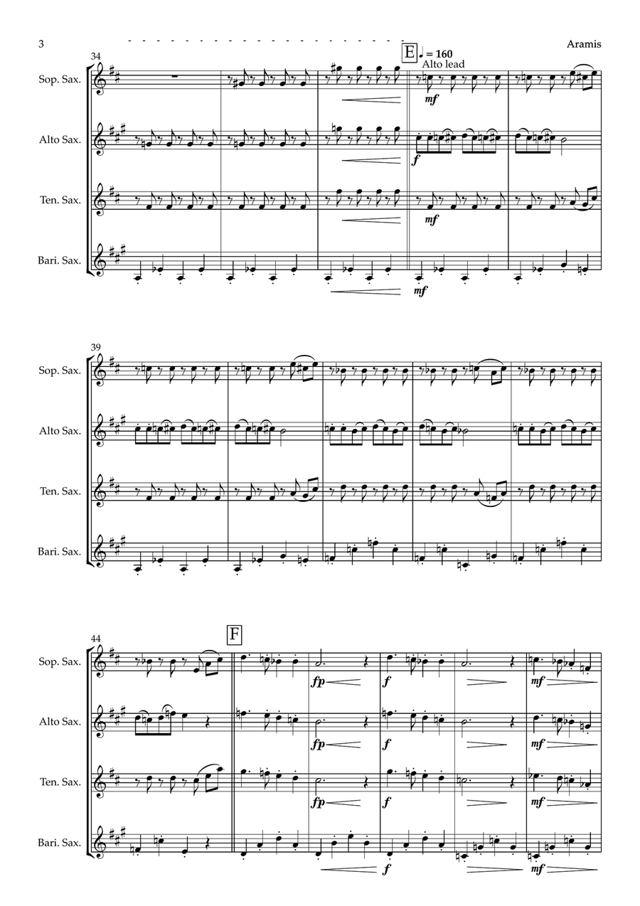 Aramis - The Vole Slayer from The Cat Suite (saxophone quartet - SATB) Saxophone Quartet scores gallery preview page 3