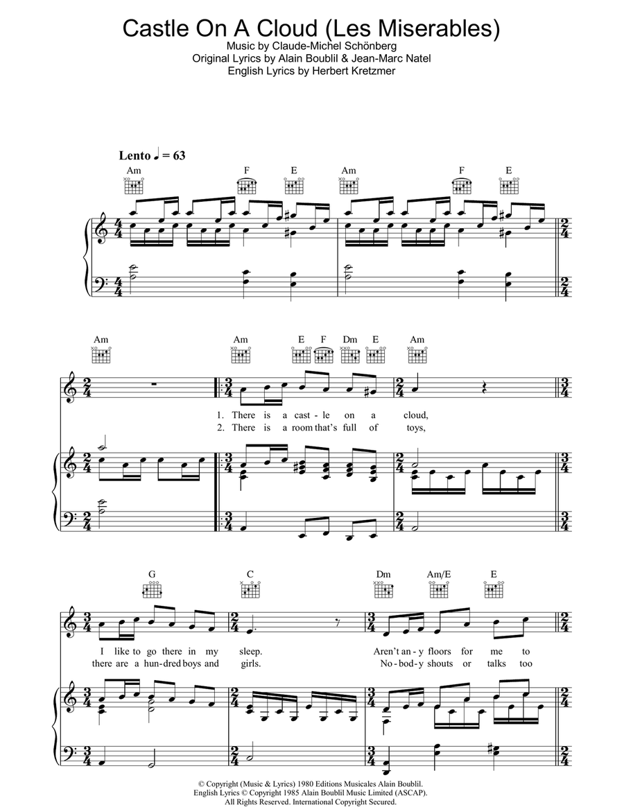 Castle On A Cloud Piano, Vocal, Guitar scores gallery preview page 1