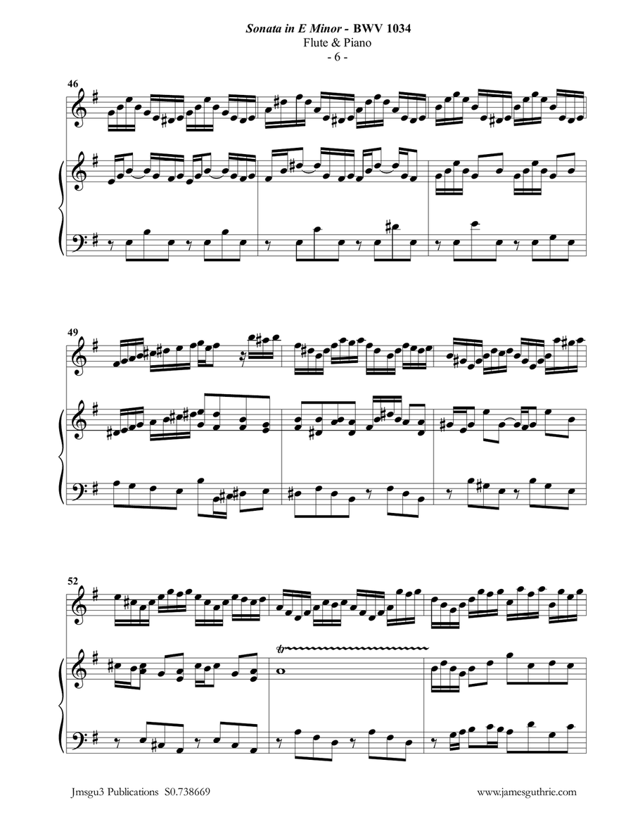 BACH: Sonata in E Minor BWV 1034 for Flute & Piano Flute Solo scores gallery preview page 6