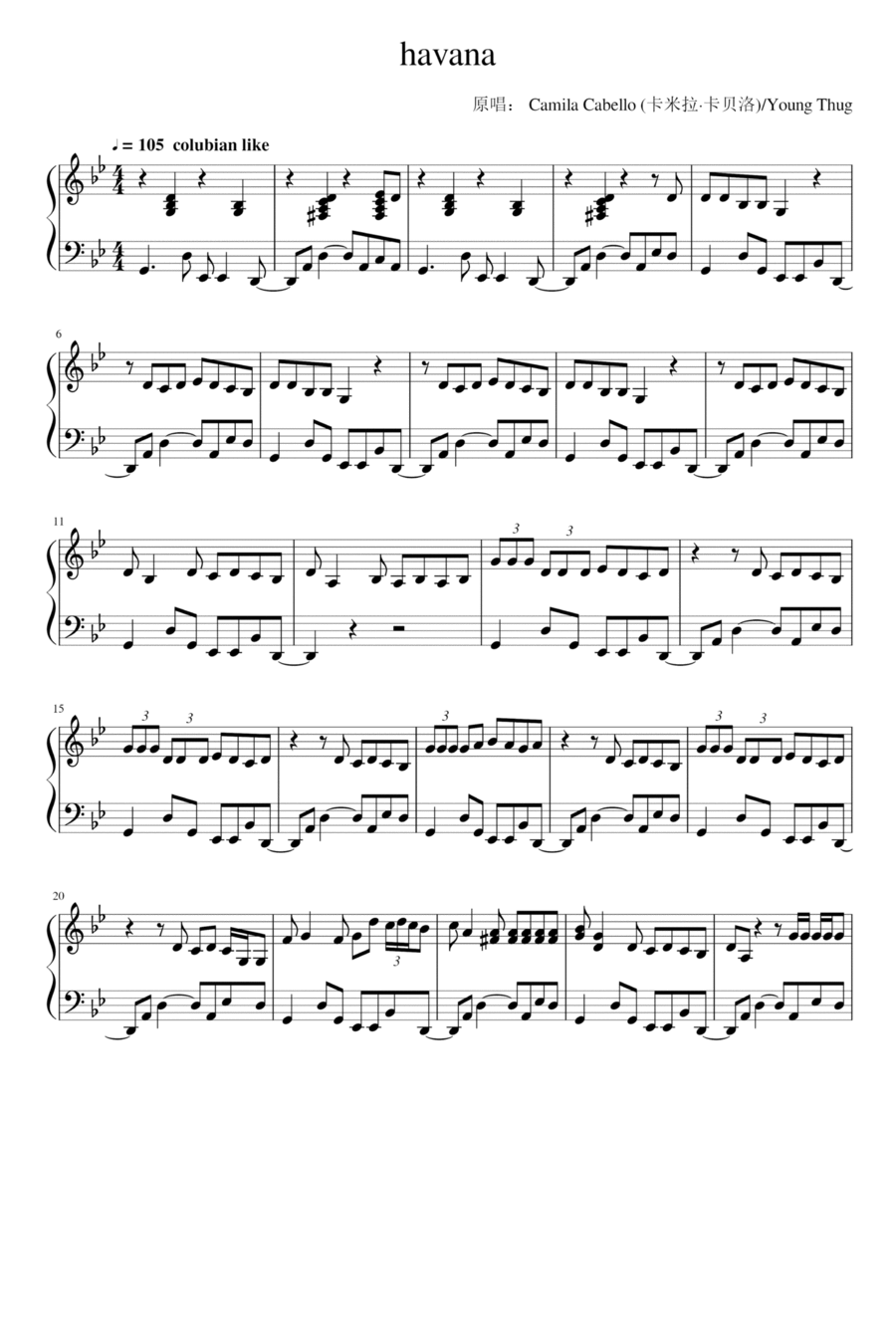 Havana Piano Solo scores gallery preview page 1