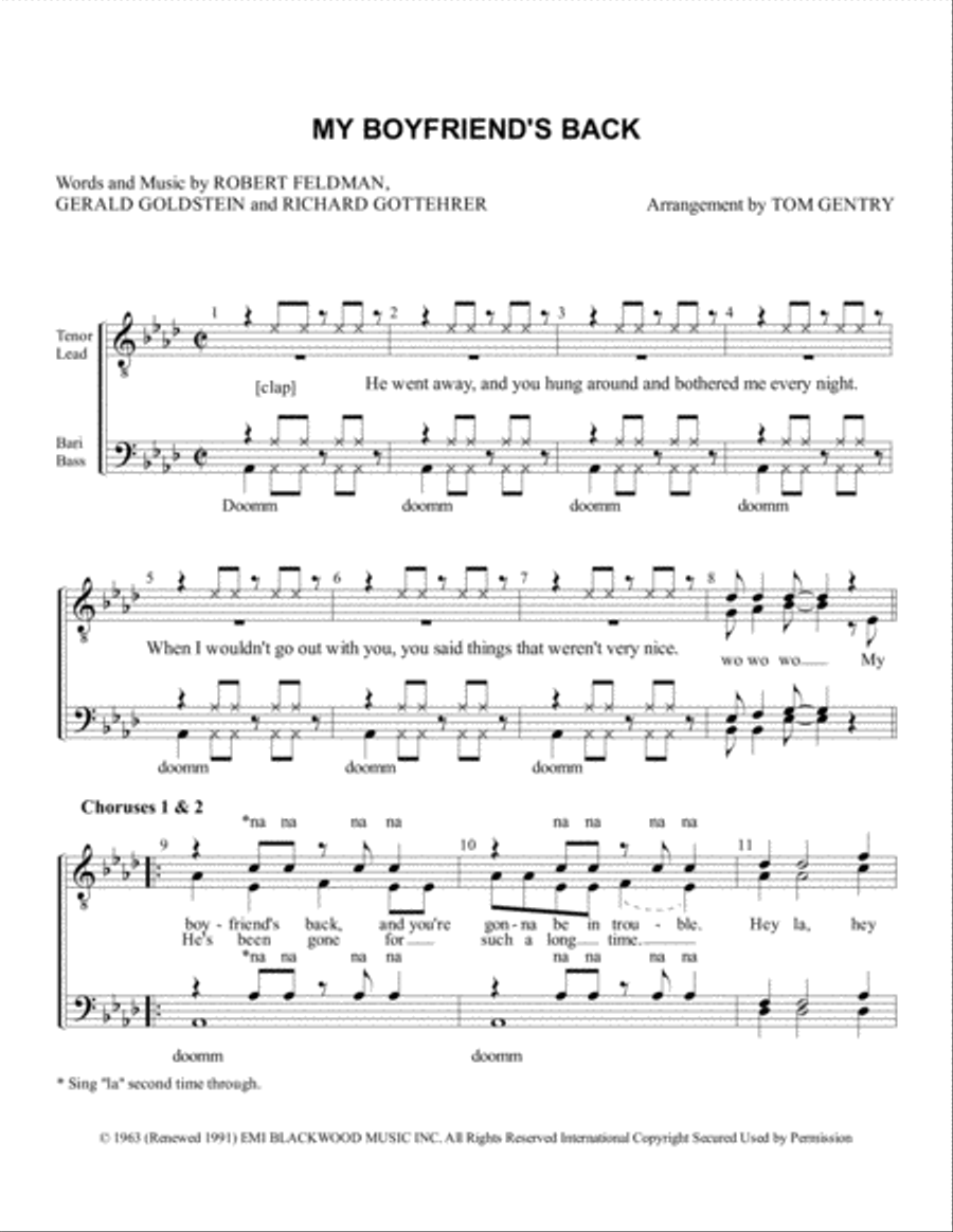 My Boyfriend's Back TTBB scores gallery preview page 1