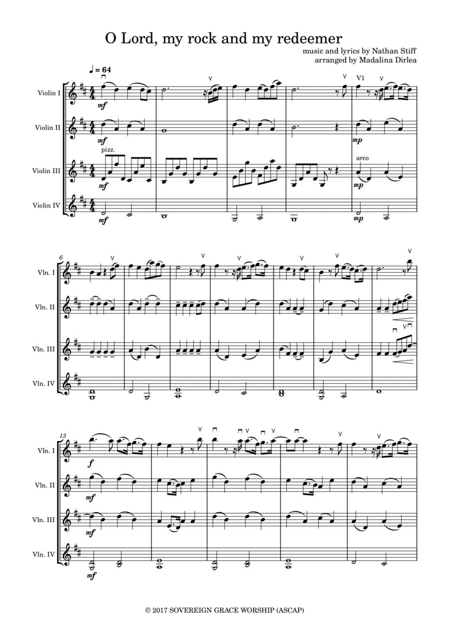 O Lord, My Rock And My Redeemer String Quartet scores gallery preview page 1