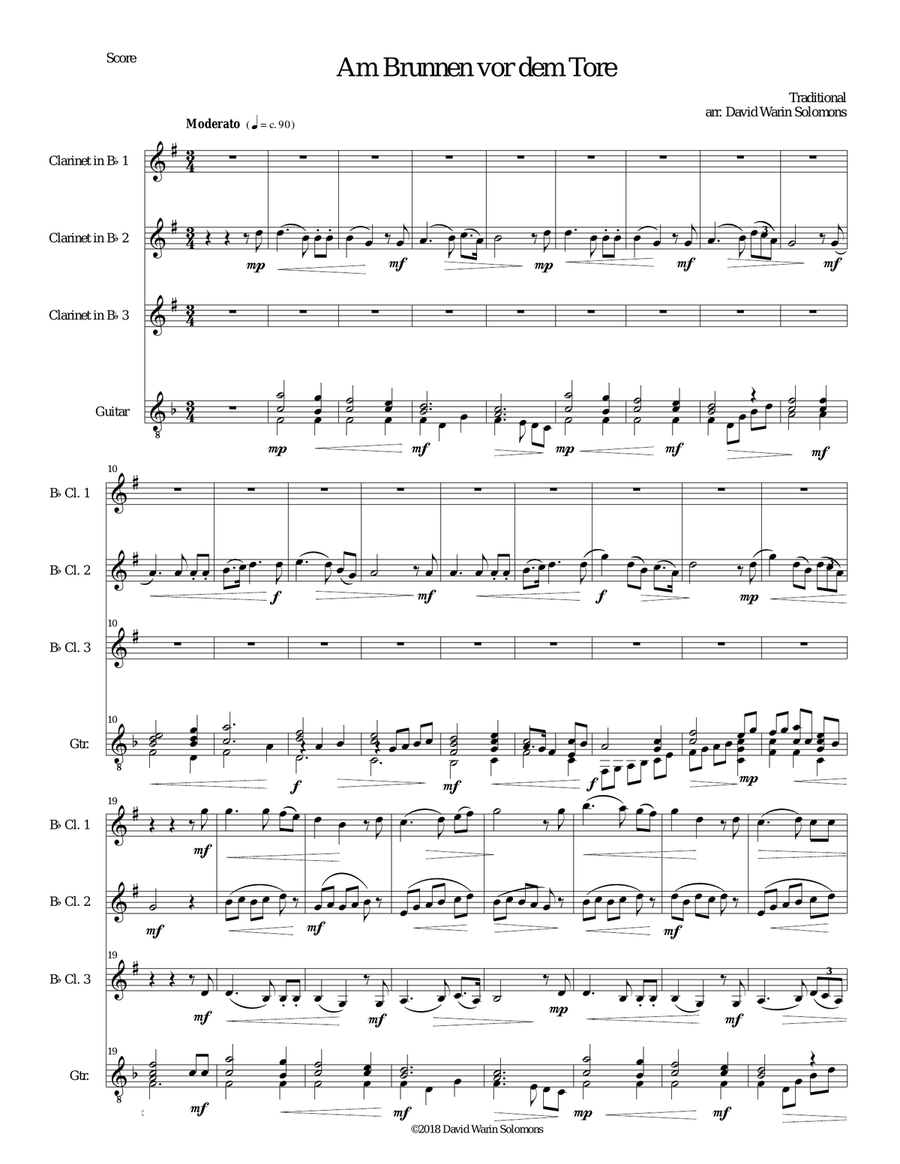 Am Brunnen vor dem Tore (At the fountain before the gate) for 3 clarinets, guitar Clarinet scores gallery preview page 1