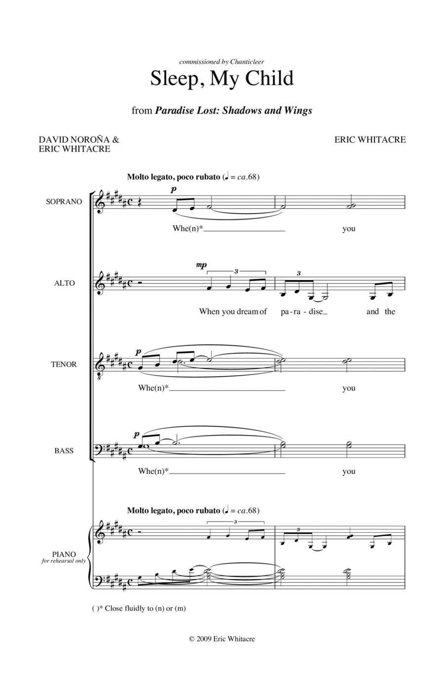 Sleep, My Child (from Paradise Lost: Shadows and Wings) 4-Part scores gallery preview page 1