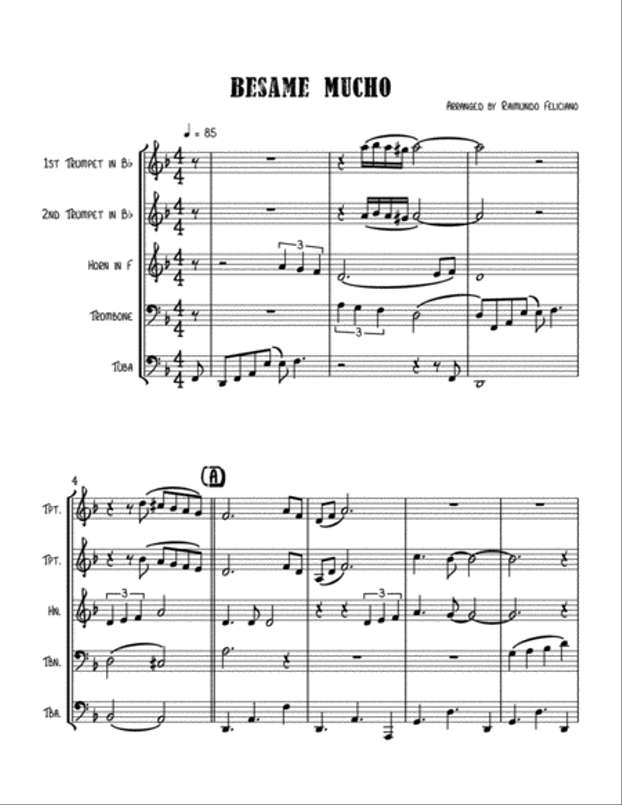 Besame Mucho (Kiss Me Much) Brass Ensemble scores gallery preview page 1