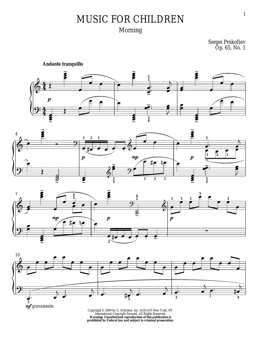 Morning Morning Piano Solo scores gallery preview page 1