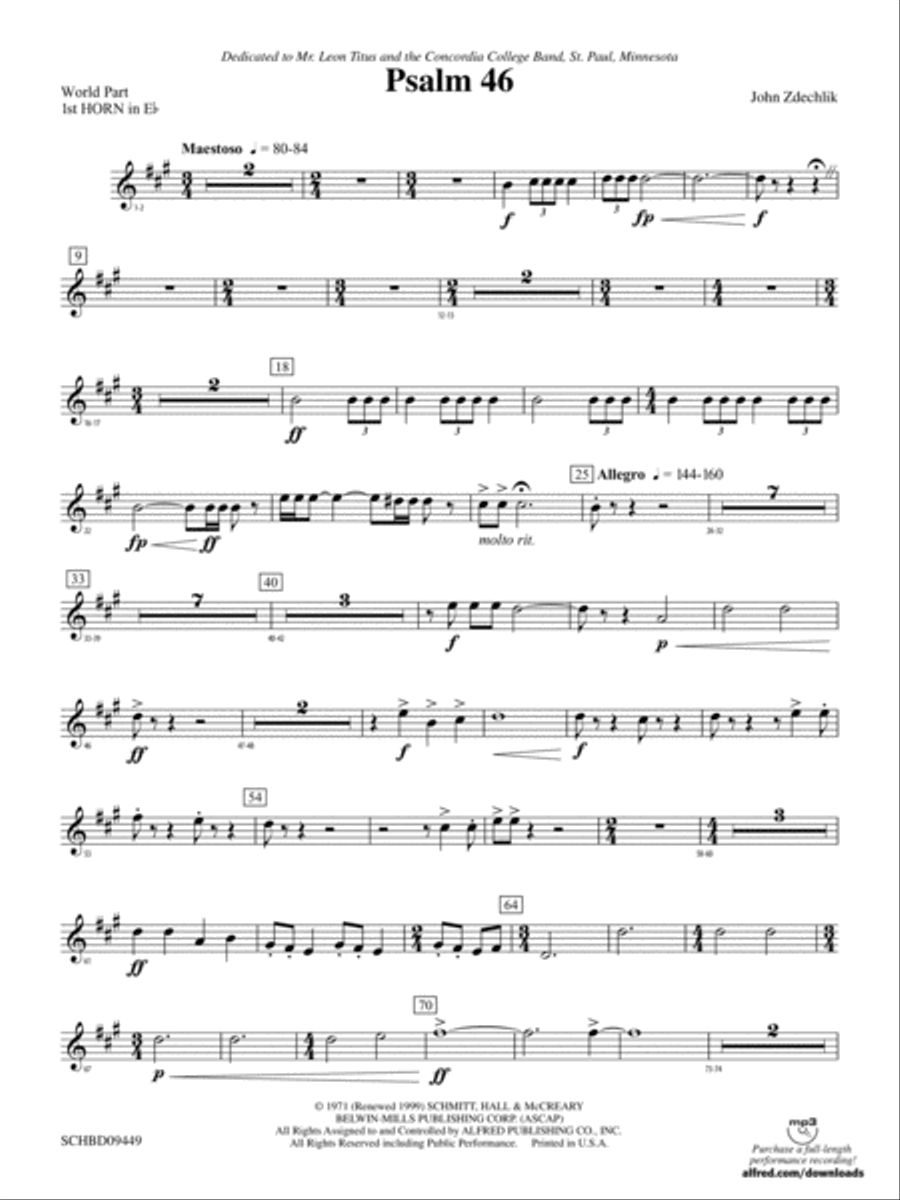 Psalm 46: (World Part) 1st Horn in E-flat Concert Band scores gallery preview page 1