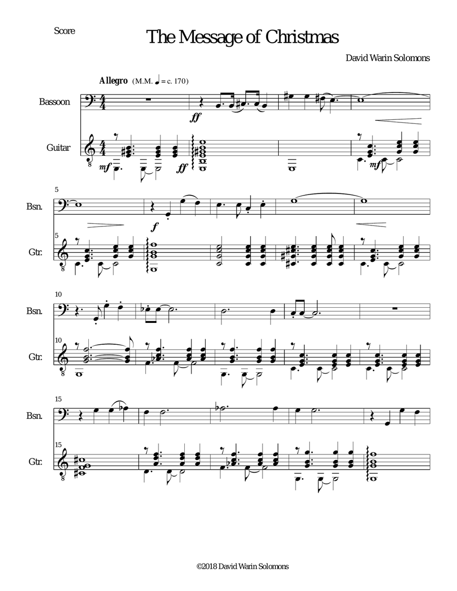 The Message of Christmas for bassoon and guitar Bassoon scores gallery preview page 1