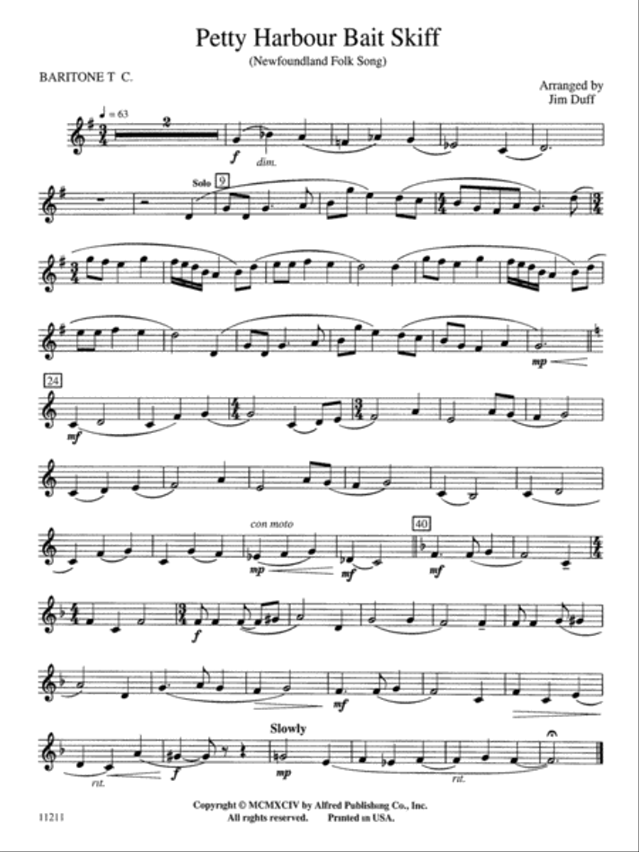Petty Harbour Bait Skiff: Baritone T.C. Concert Band scores gallery preview page 1