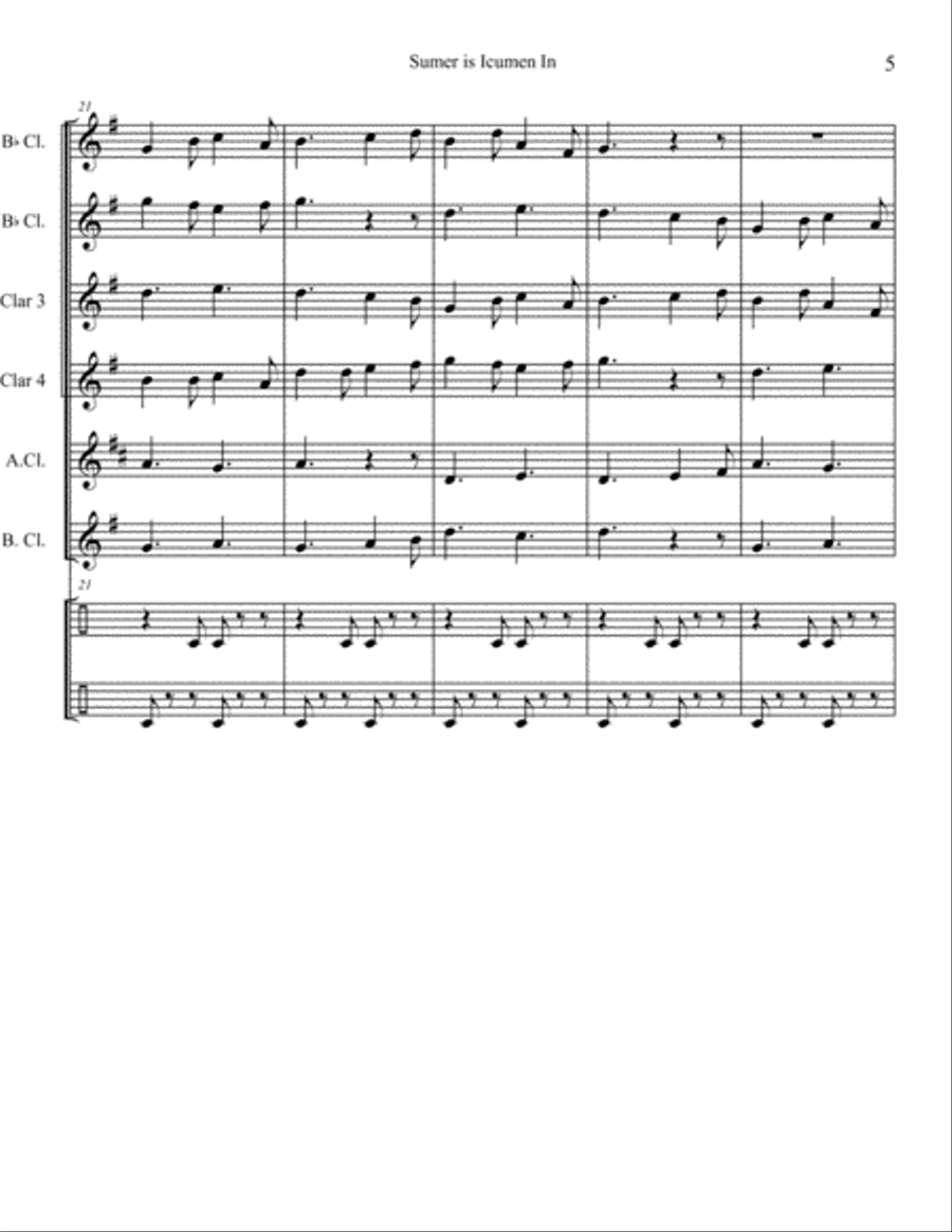 Sumer is Icumen In for Clarinet Choir Clarinet Choir scores gallery preview page 5