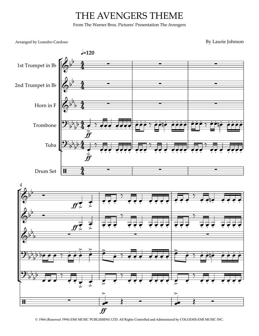 The Avengers Theme Brass Quintet scores gallery preview page 1