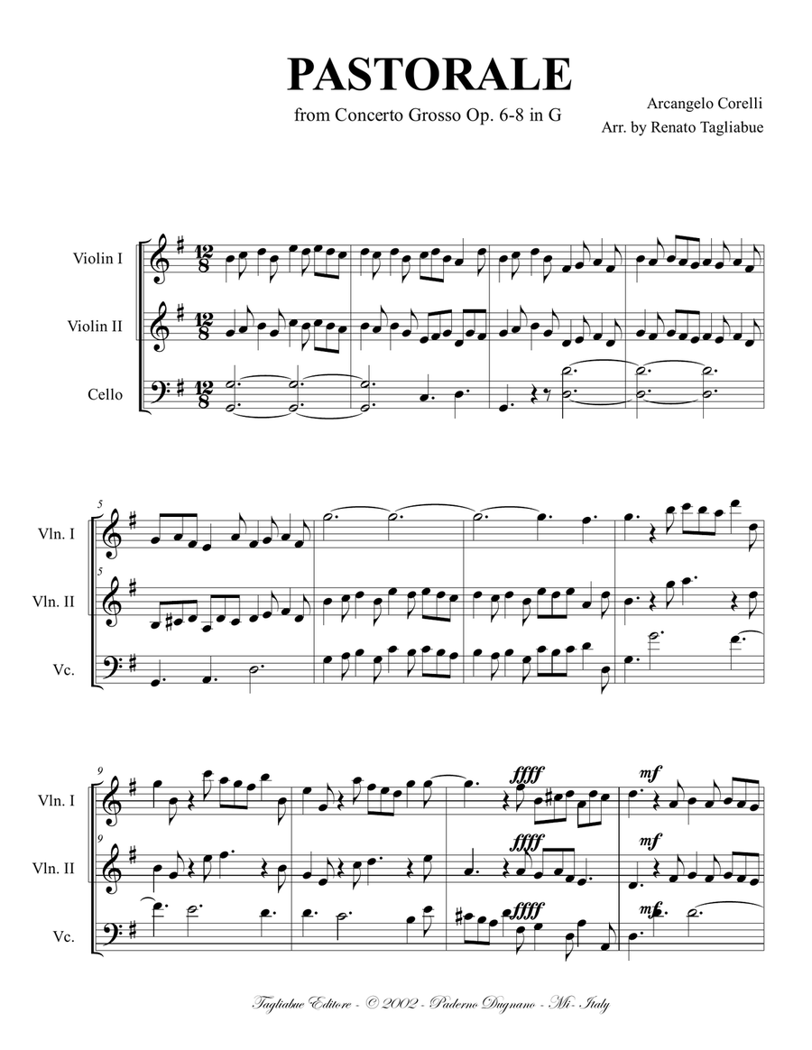 PASTORALE from Concerto Grosso Op. 6-8 in G by A. Corelli - Arr. for String Trio, with parts String Trio scores gallery preview page 2