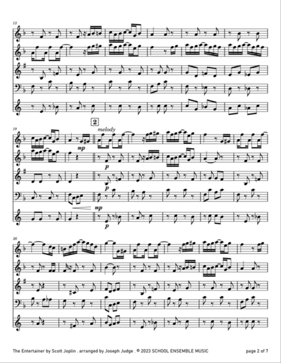 The Entertainer by Scott Joplin for Woodwind Quartet in Schools Woodwind Quartet scores gallery preview page 2