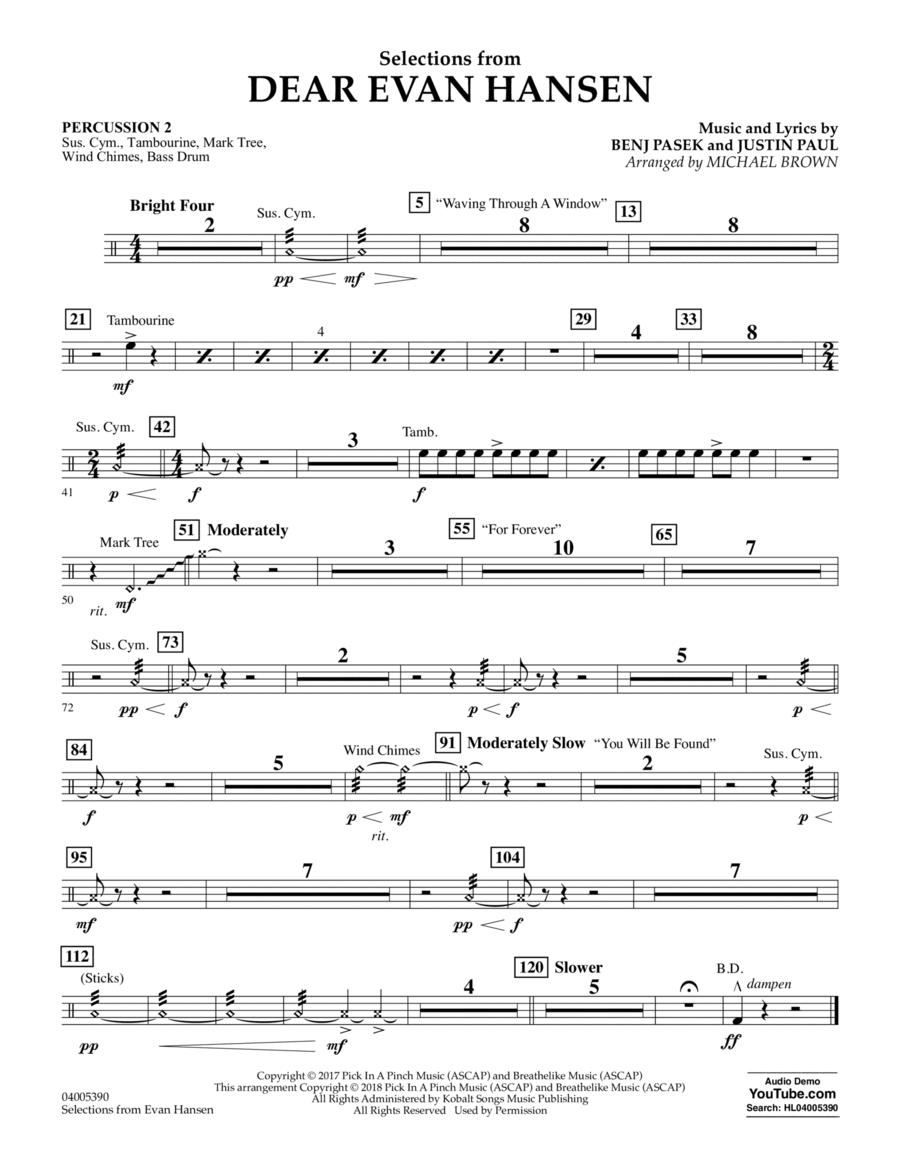 Selections from Dear Evan Hansen - Percussion 2 Percussion scores gallery preview page 1