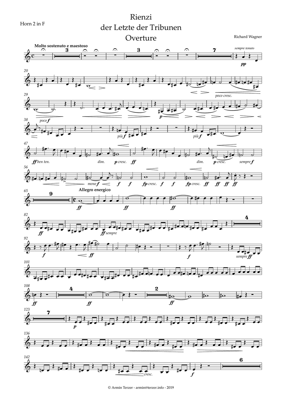 Rienzi Overture - transposed horn parts (1-4)