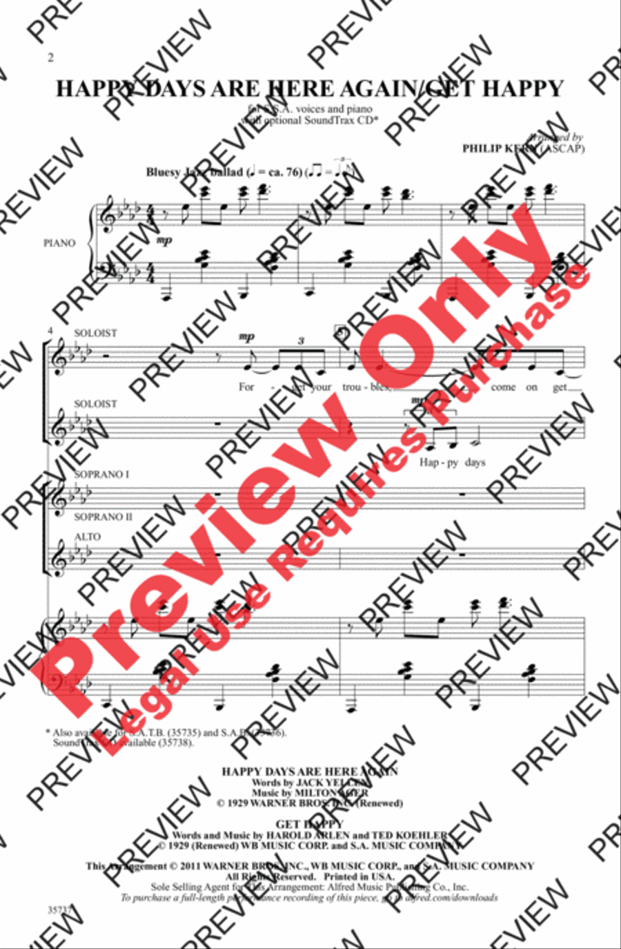 Happy Days Are Here Again / Get Happy Women's Choir scores gallery preview page 2