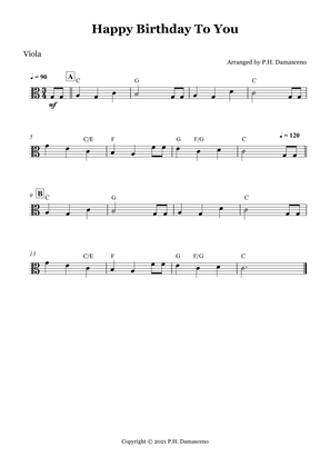 Happy Birthday To You - Viola Solo with Chords