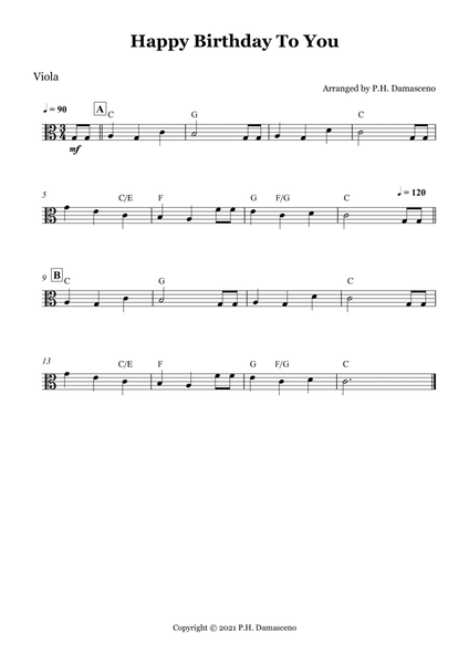 Happy Birthday To You - Viola Solo with Chords image number null