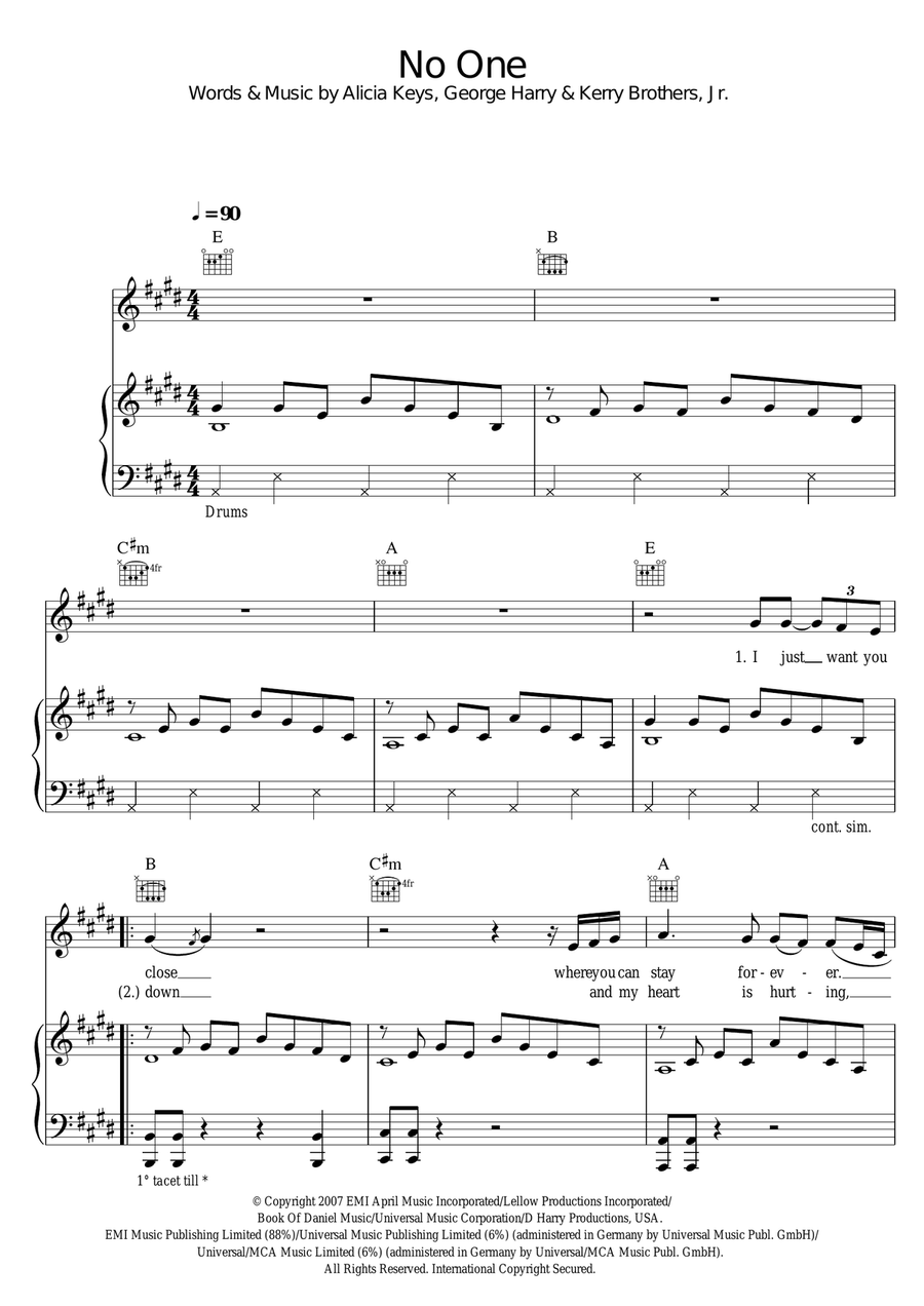 No One No One Piano, Vocal, Guitar scores gallery preview page 1