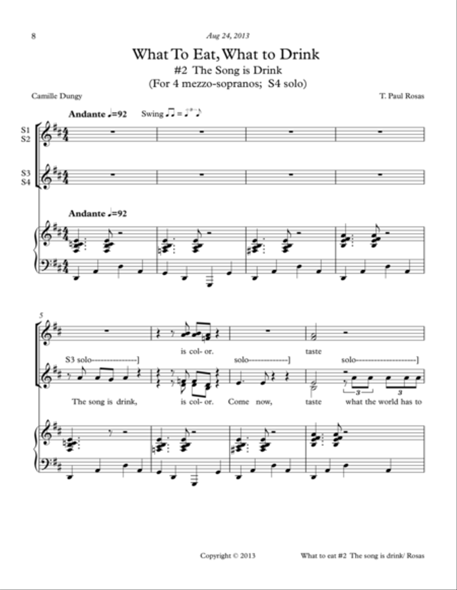What to Eat, What to Drink #2 The Song is Drink Choir scores gallery preview page 1