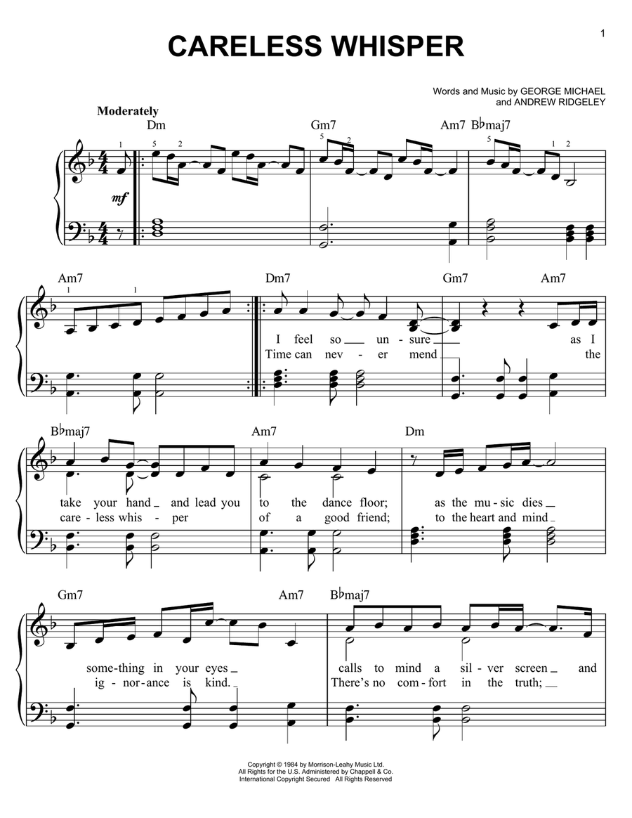 Careless Whisper Easy Piano scores gallery preview page 1