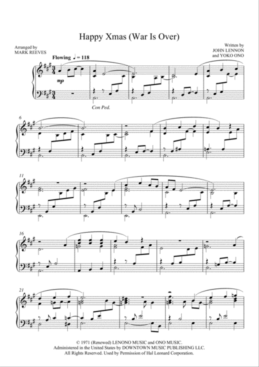 Happy Xmas (War Is Over) Piano Solo scores gallery preview page 2
