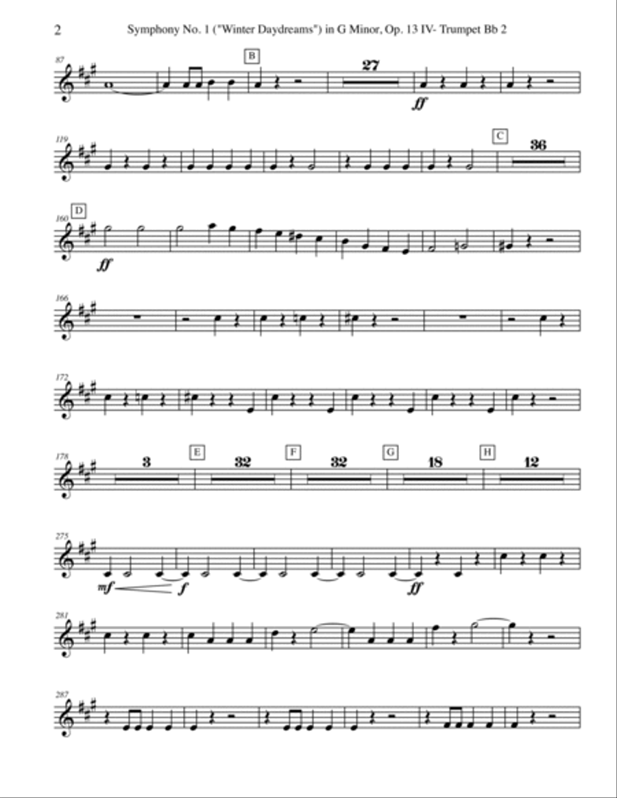 Tchaikovsky Symphony No. 1, Movement IV - Trumpet in Bb 2 (Transposed Part), Op. 13 B-Flat Trumpet scores gallery preview page 2