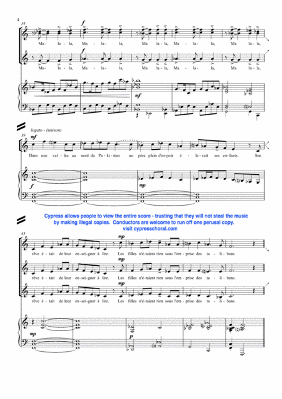 Malala Pakistani Girl French Version SSA scores gallery preview page 4