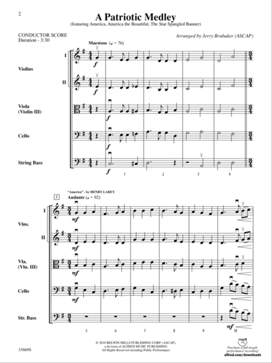 A Patriotic Medley: Score String Orchestra scores gallery preview page 2