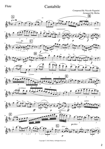 Cantabile By Paganini For Flute With Guitar or Piano image number null