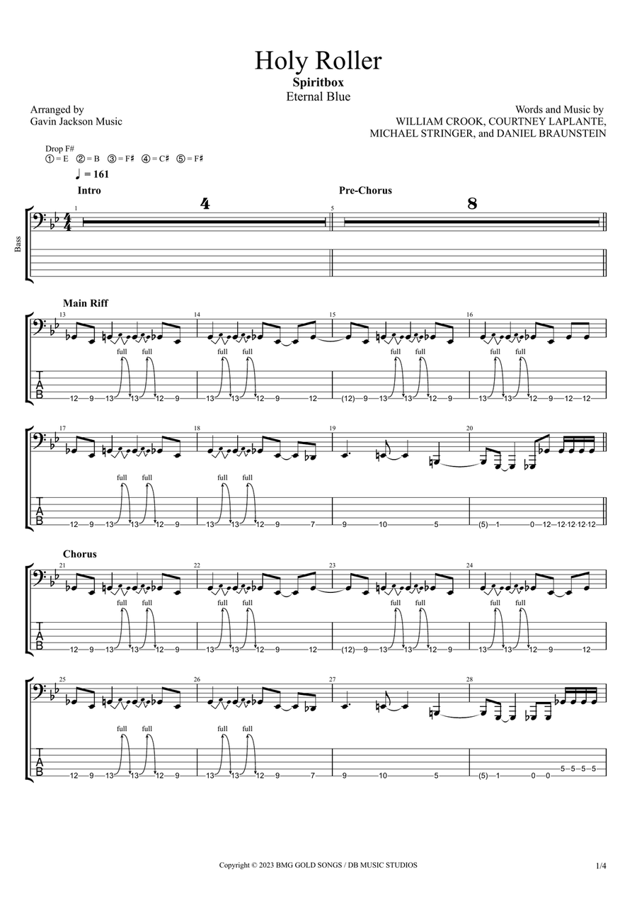 Holy Roller Bass Guitar Tablature scores gallery preview page 1