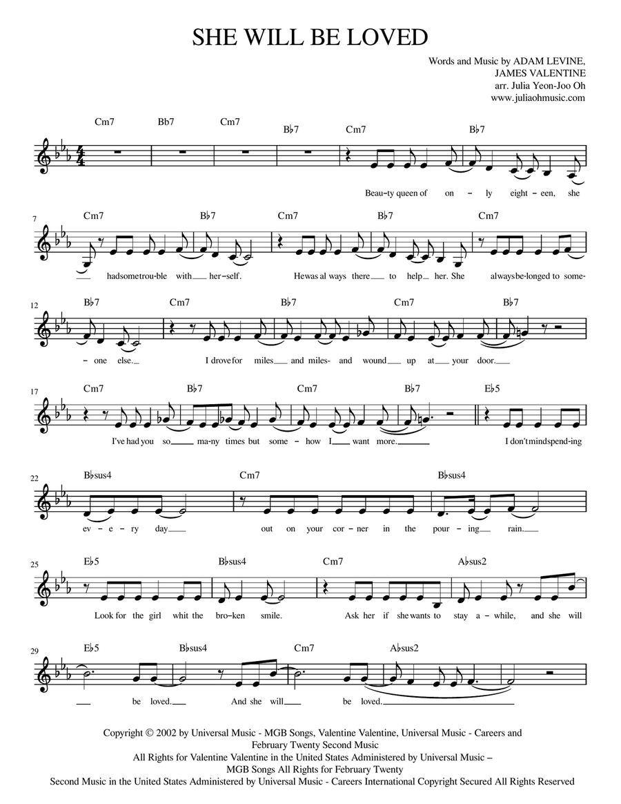 She Will Be Loved She Will Be Loved Violin Solo scores gallery preview page 1