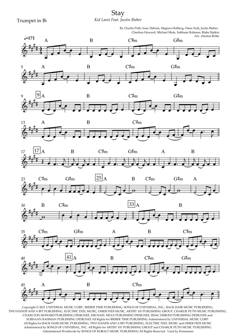 Stay Trumpet Solo scores gallery preview page 1