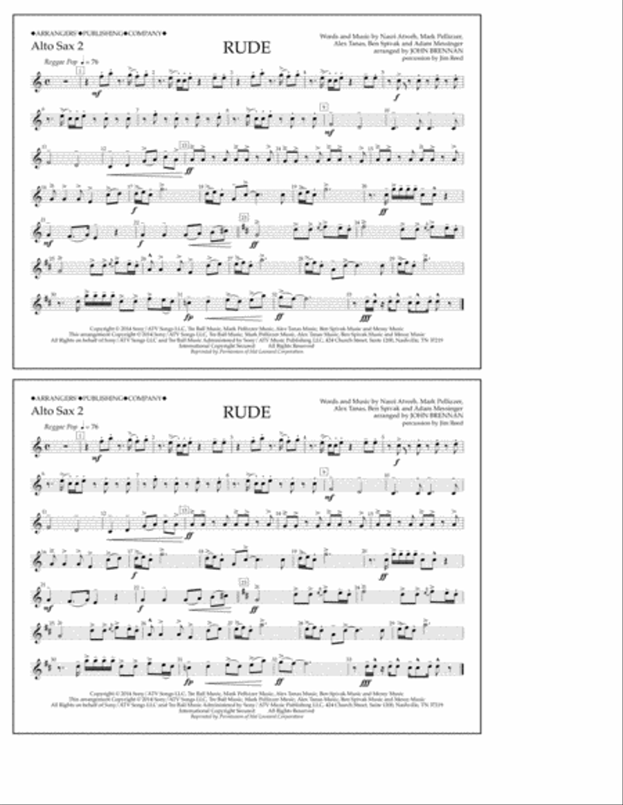 Rude - Alto Sax 2 Marching Band scores gallery preview page 1
