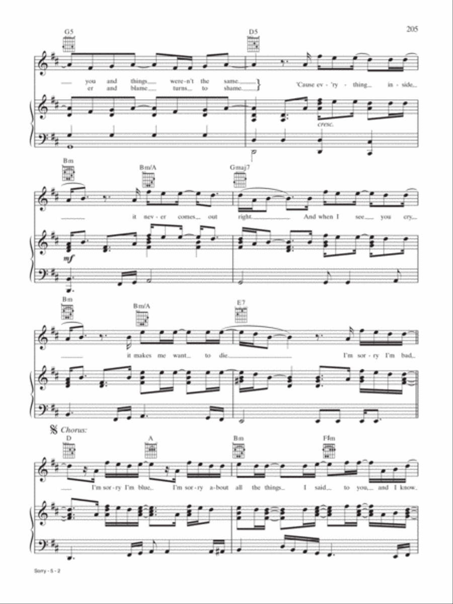 Sorry Piano, Vocal, Guitar scores gallery preview page 2
