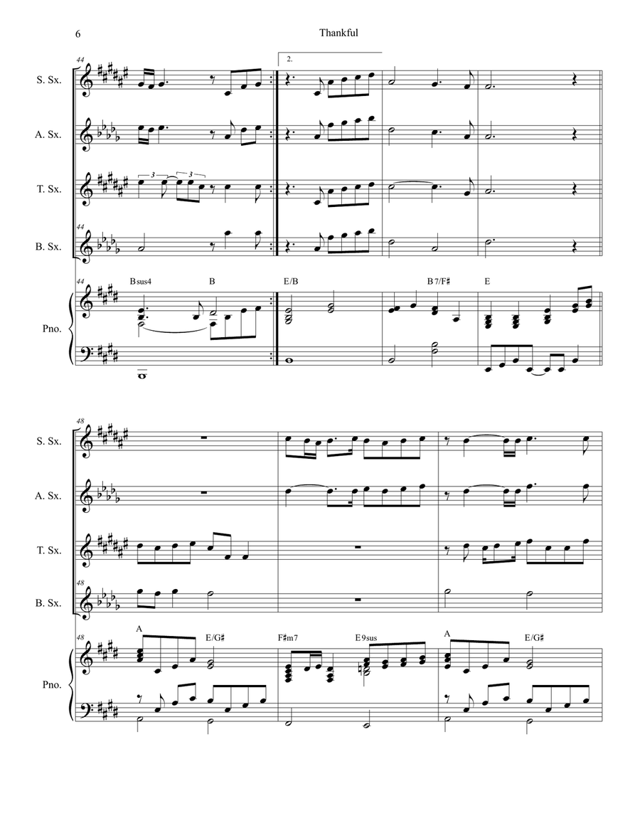Thankful Saxophone Quartet scores gallery preview page 6