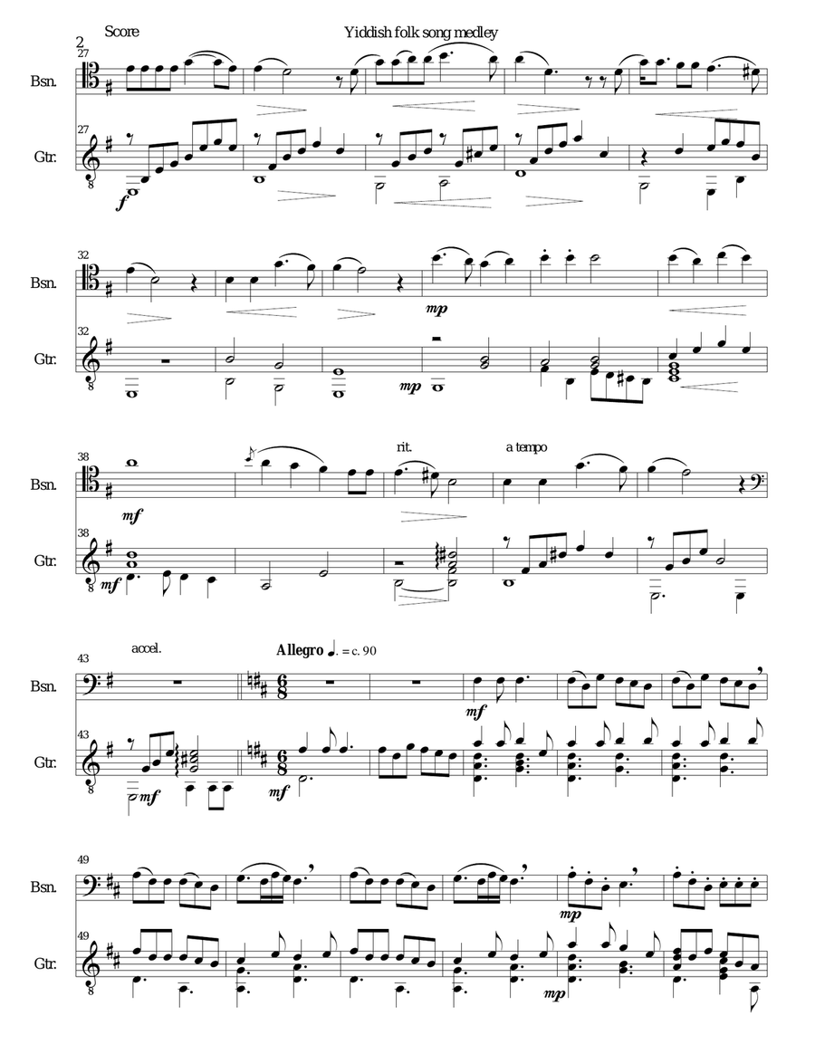Yiddish Folk Song Medley for Bassoon and Guitar Bassoon scores gallery preview page 2
