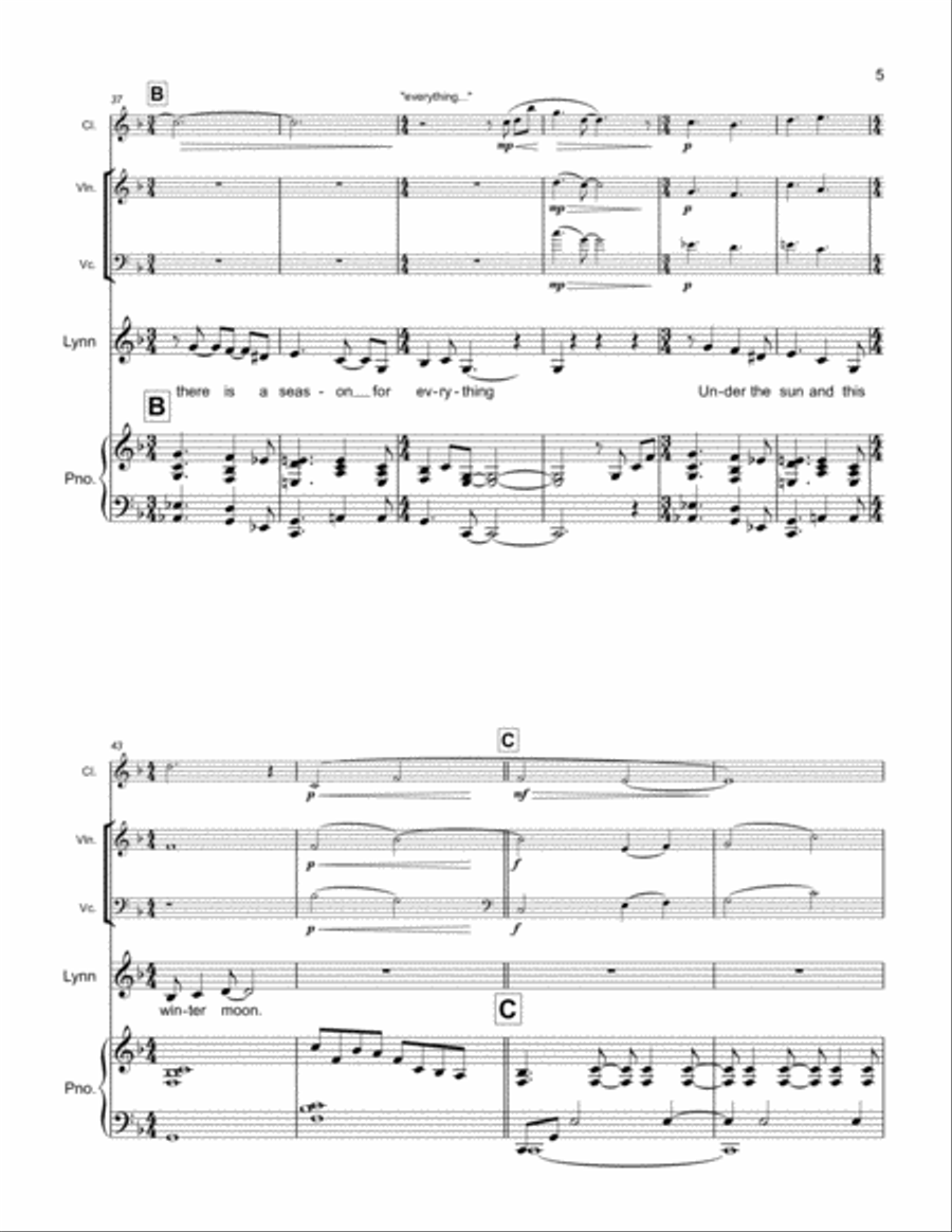 Boots and Embers (Voice / Clarinet / Piano Trio) Small Ensemble scores gallery preview page 6