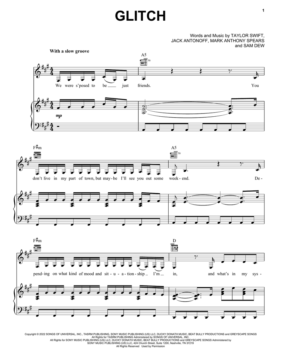 Glitch Piano, Vocal, Guitar scores gallery preview page 1