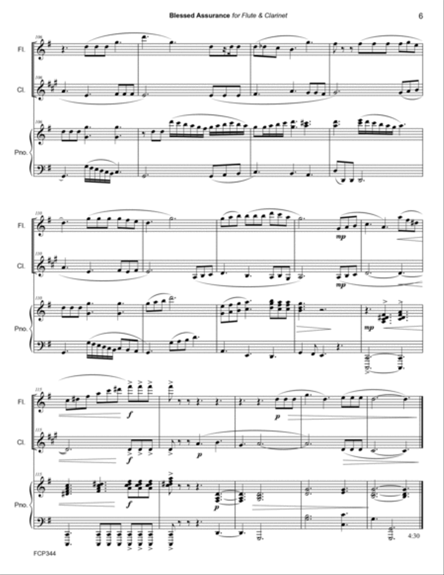 BLESSED ASSURANCE with WHISPERING HOPE - FLUTE and CLARINET with Piano Accompaniment Woodwind Duet scores gallery preview page 6