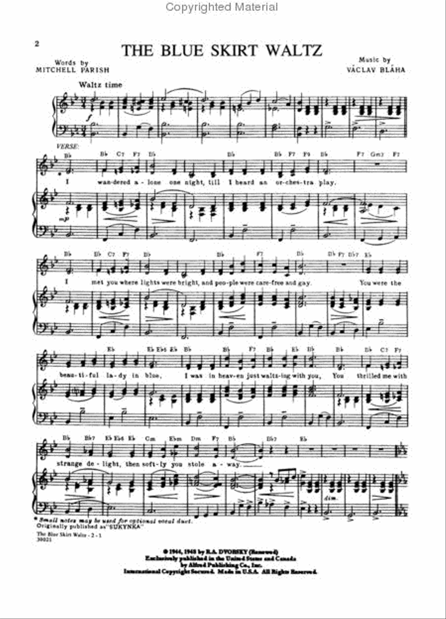 Blue skirt waltz sheet music clearance